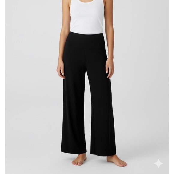 NWT Eileen Fisher Wide Leg in Black Stretch Jersey Knit Pants M - Picture 1 of 8
